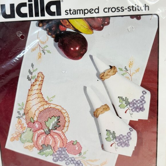 Bucilla Autumn Harvest Stamped Cross-Stitch Kit/Set Of 8 Napkins - Picture 2 of 8